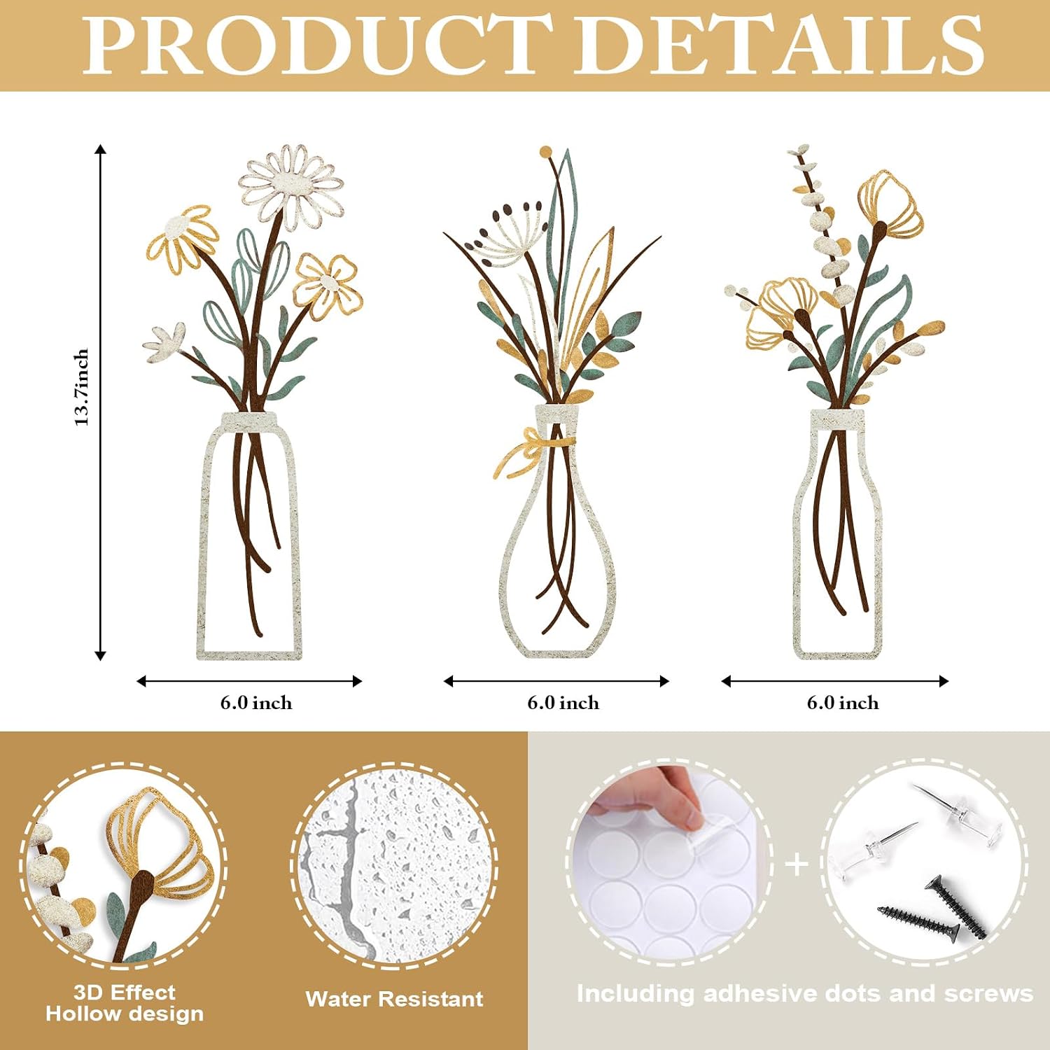 3-Piece Rustic Flower Wall Art