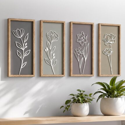 Four-Piece Floral Framed Wall Art Set