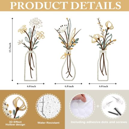 Three-Piece Metal Floral Wall Decor