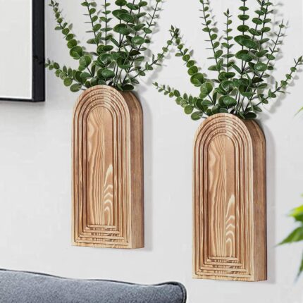 Two-Piece Arched Wooden Wall Vase Set