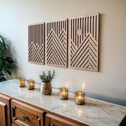 Three-Piece Wooden Mountain Wall Art Set
