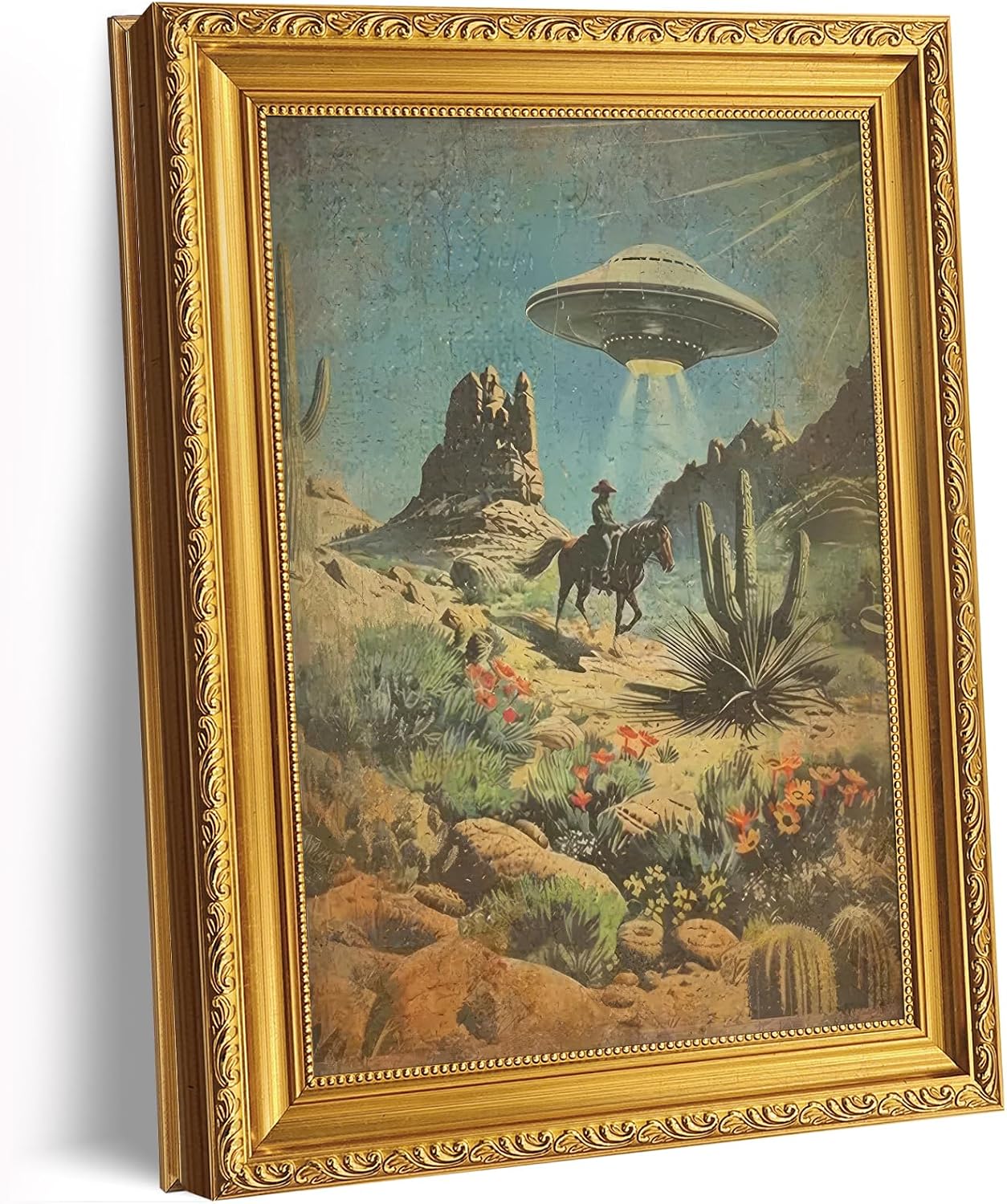 Retro Desert UFO Framed Wall Art