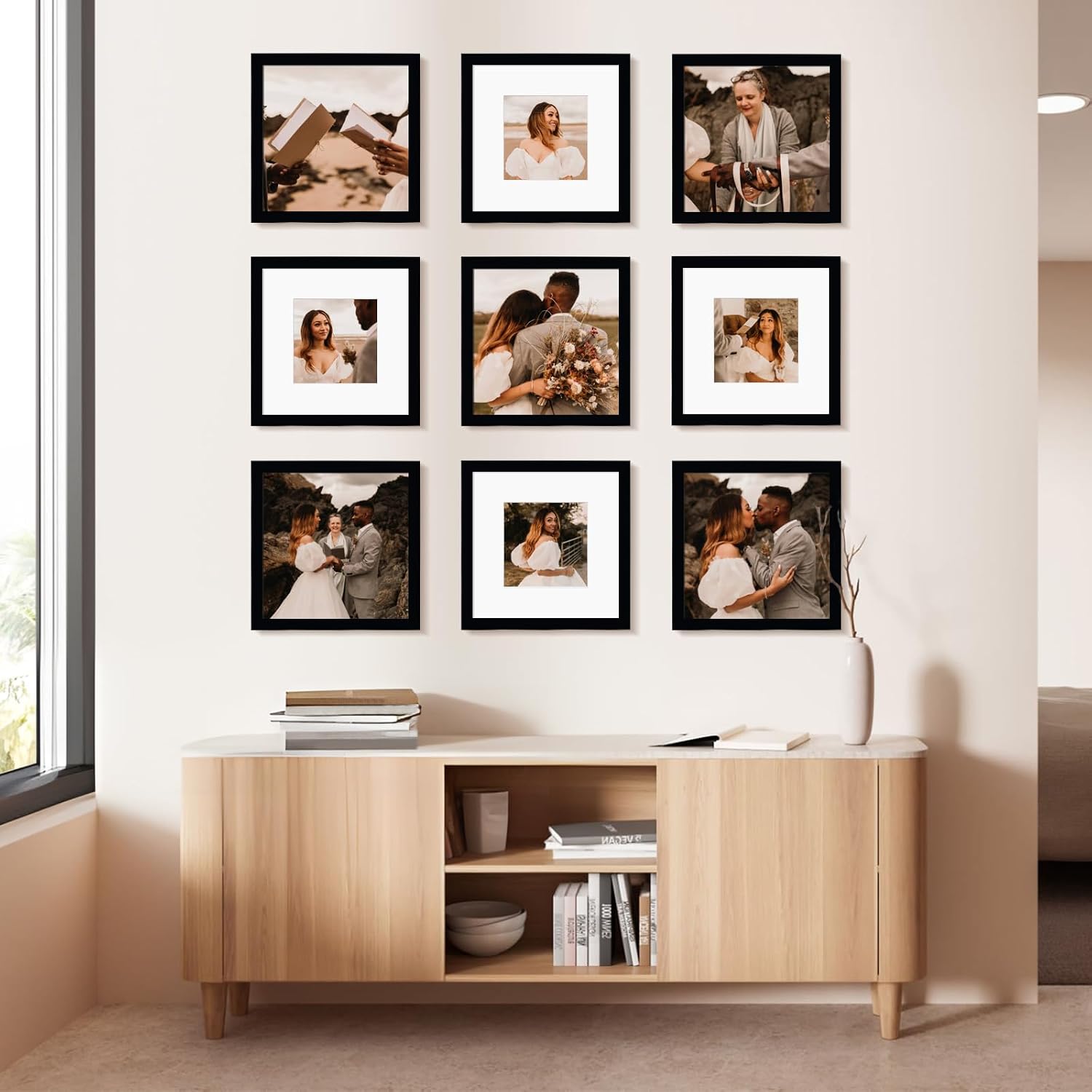 Square Black Finish Photo Frame Set
