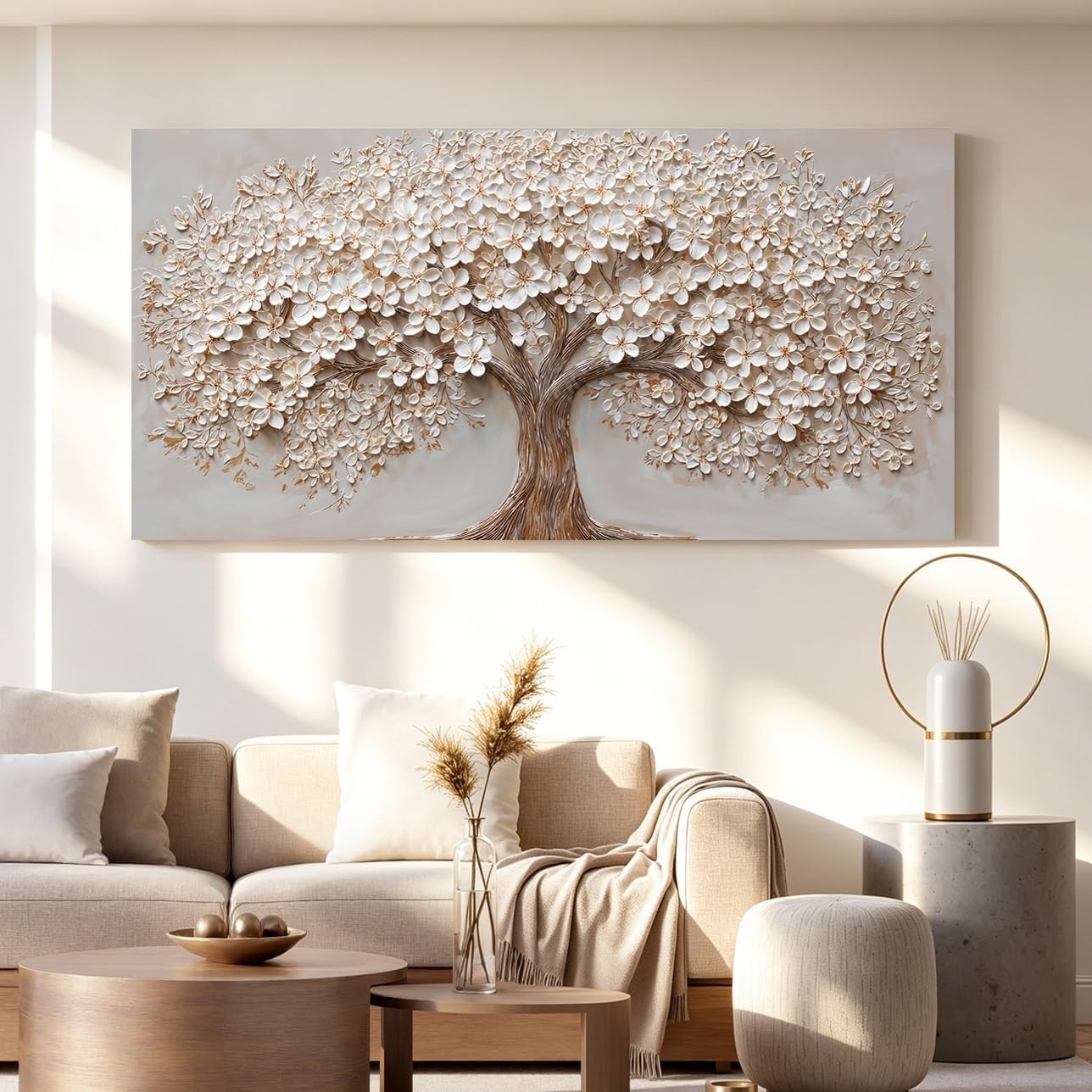 Textured White Blossom Tree Canvas