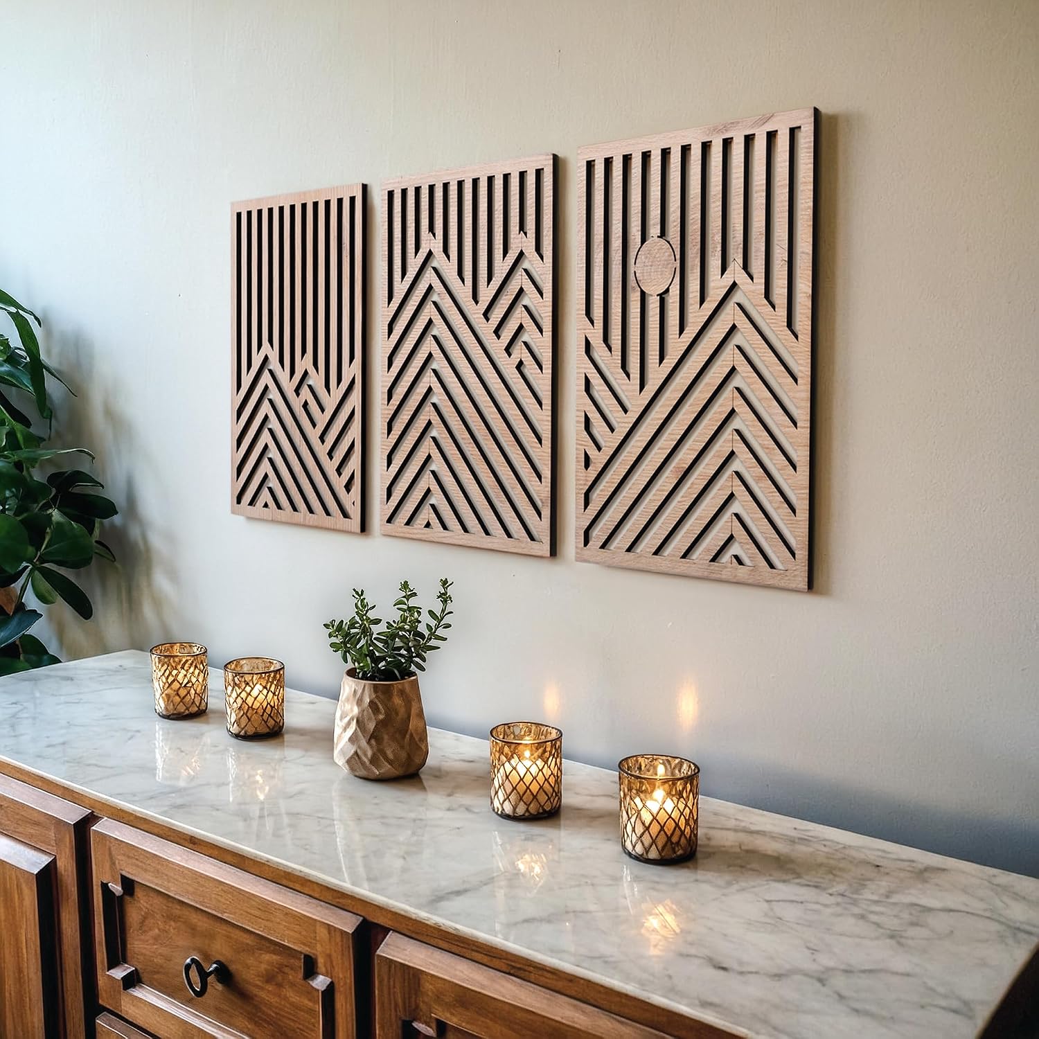 Three-Piece Wooden Mountain Wall Art Set Three-Piece Wooden Mountain Wall Art Set